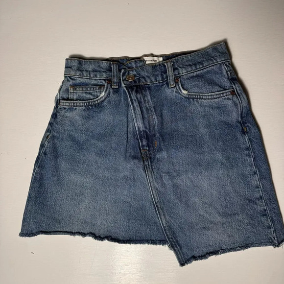Reformation Jeans Ellie Asymmetric Blue Denim Mini Skirt women size 24 - Picture 1 of 7
